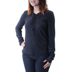 CHELSEA SKY Womens Black Tie Long Sleeve V Neck Tunic Top Size: S